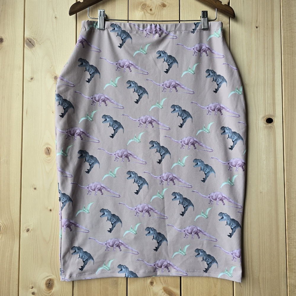 Suka Clothing Dinosaur Prehistoric Tan Pencil Skirt Large